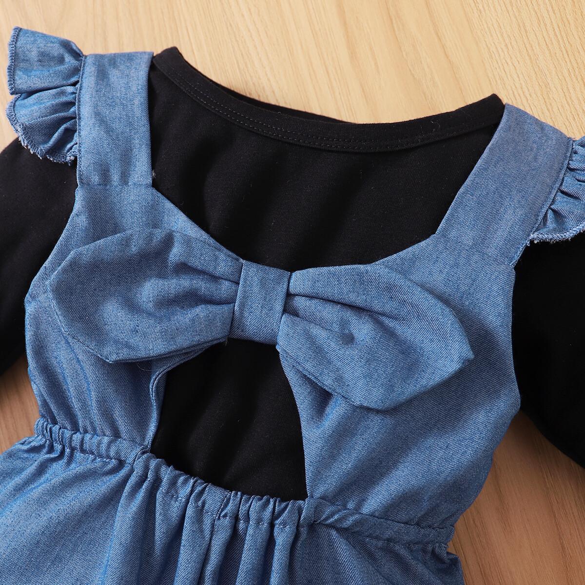 Baby Girls 2PCS Outfits Long Sleeve Round Neckline Tops Overall Pants Set Black 22106403