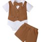 PureChapter Baby Boy Baptism Outfit 2-Piece Set Short Sleeve Waffle Knit Romper Top & Shorts, Christening Outfit for 1-18M