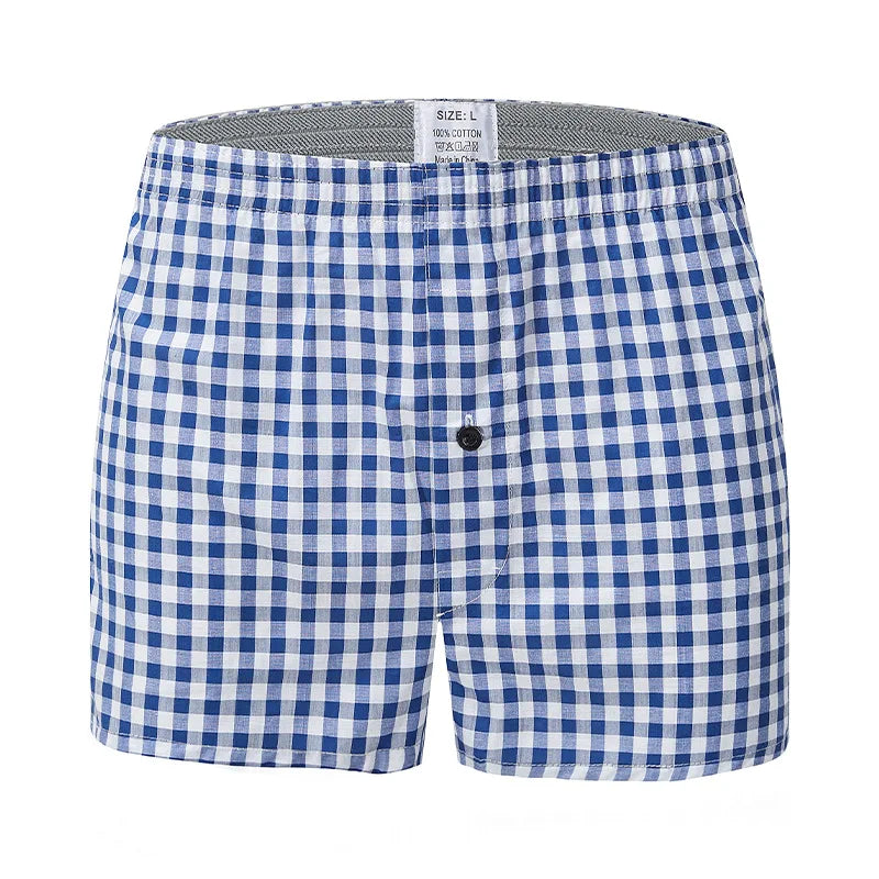 Men's Plaid Print Boxer Shorts 100% Polyester Soft Stretchy Blended Woven Elastic Plus Size Drawstring Men's Shorts