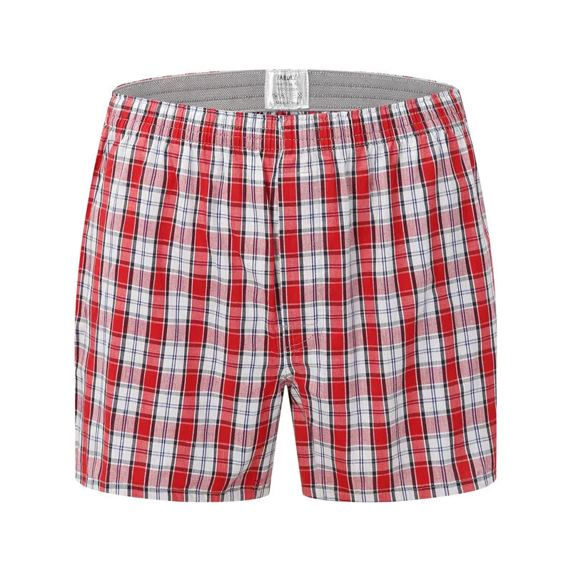 Men's Plaid Print Boxer Shorts 100% Polyester Soft Stretchy Blended Woven Elastic Plus Size Drawstring Men's Shorts