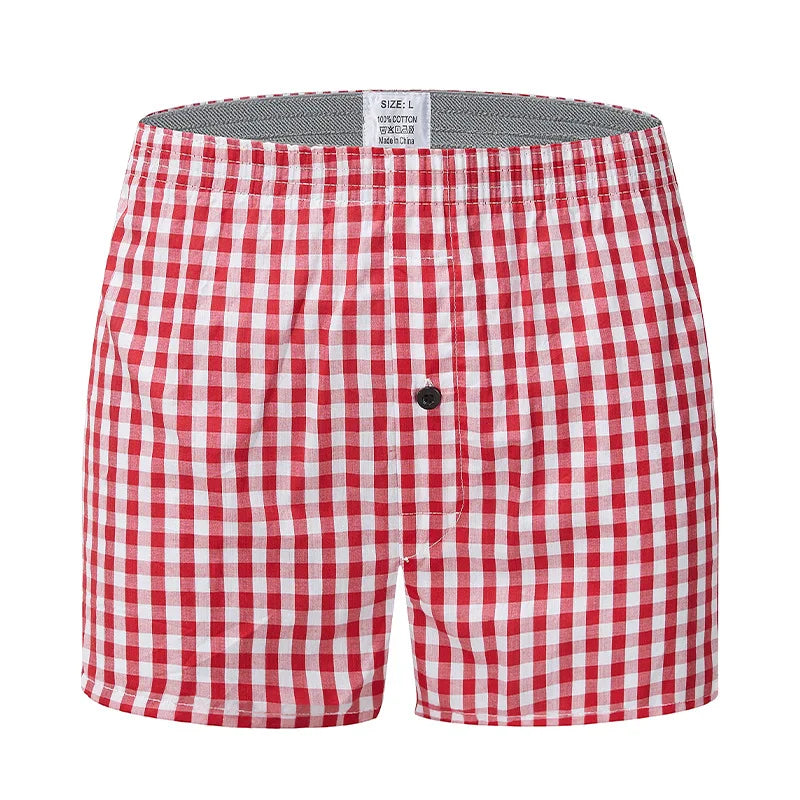 Men's Plaid Print Boxer Shorts 100% Polyester Soft Stretchy Blended Woven Elastic Plus Size Drawstring Men's Shorts