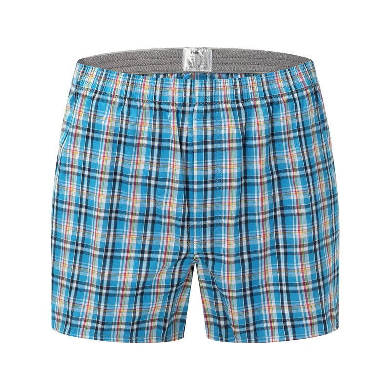 Men's Plaid Print Boxer Shorts 100% Polyester Soft Stretchy Blended Woven Elastic Plus Size Drawstring Men's Shorts