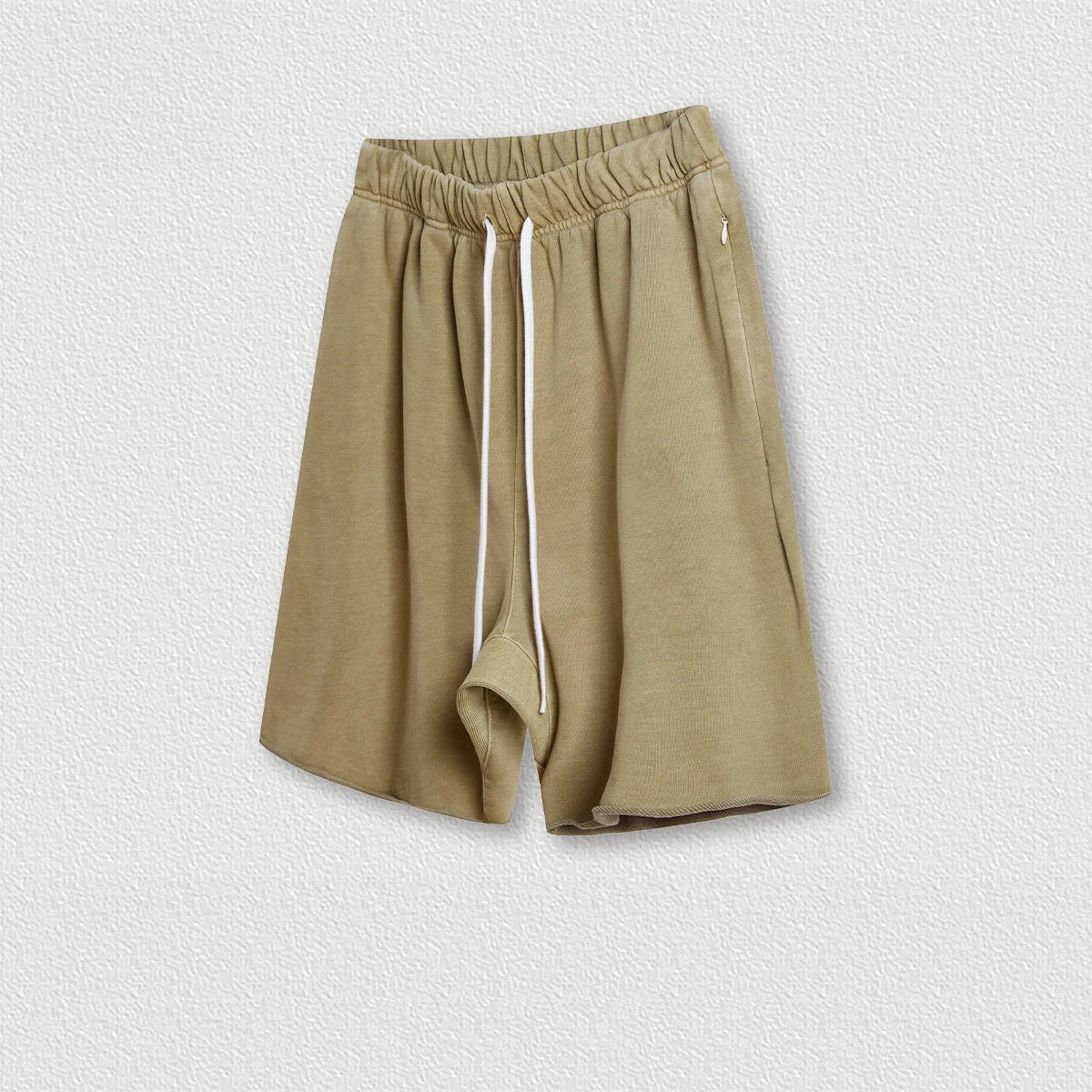 410G 100% Cotton Custom Logo Fashion Brand Retro High Street Loose Edge Shorts Summer Casual  Men's Sports Washed Shorts