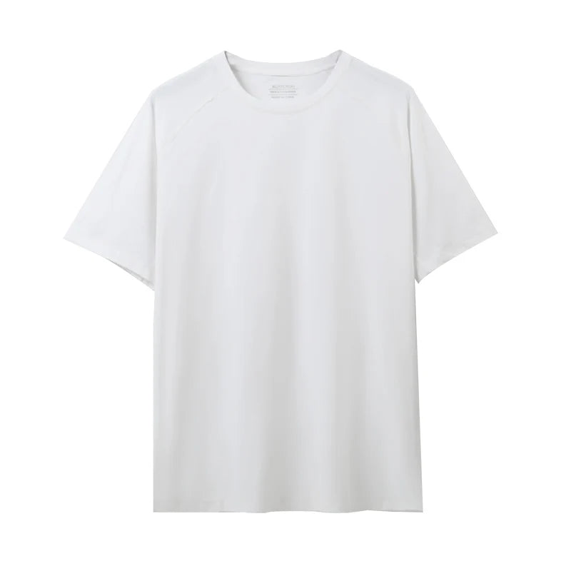 Breathable Quick Dry Anti-UV O-Neck Knitted Front Logo Pullover T-Shirt Short Sleeve High Solid Color Simple Casual Sports Style