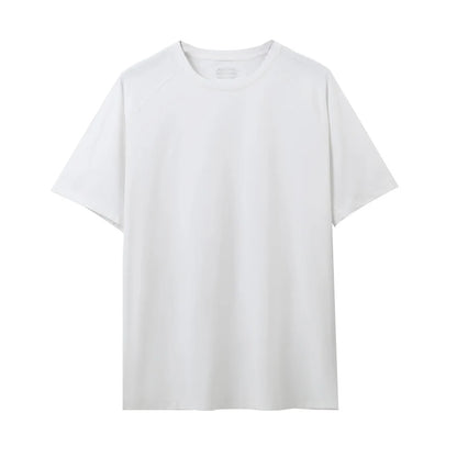 Breathable Quick Dry Anti-UV O-Neck Knitted Front Logo Pullover T-Shirt Short Sleeve High Solid Color Simple Casual Sports Style