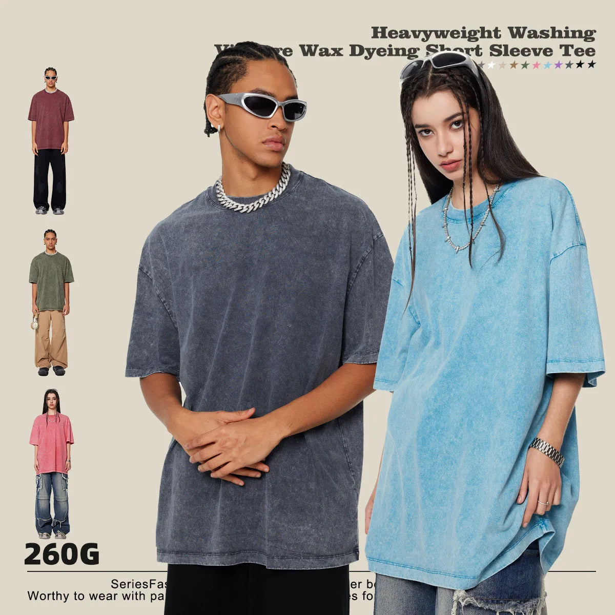 260G Custom Logo Heavyweight 100% Cotton Washing T-shirt Retro Trendy Brand Teenager Loose Blanks T-shirt for Men And Women