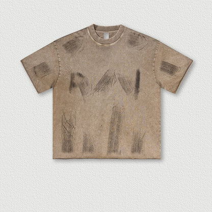 310G 100% Cotton Custom Logo Mud Dyed Retro Old Short-sleeved Series Loose School Laziness Loose T-shirt for Men