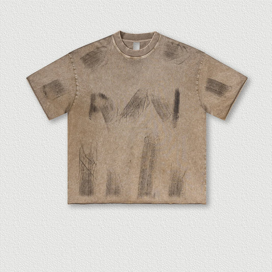 310G 100% Cotton Custom Logo Mud Dyed Retro Old Short-sleeved Series Loose School Laziness Loose T-shirt for Men
