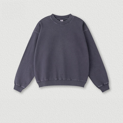 380G 100% Cotton Heavyweight Autumn and Winter Crewneck Couples Shoulder Pullover Sweatshirt Solid Color Sweater Suit