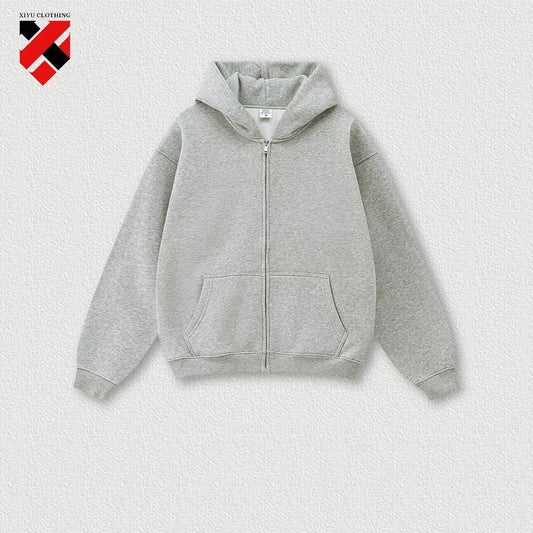 345G Custom Logo Heavyweight Men's Casual Hoodie Velvet Hooded Cardigan Sweatshirt Suit Men's  Plus Size Trendy Hoodie