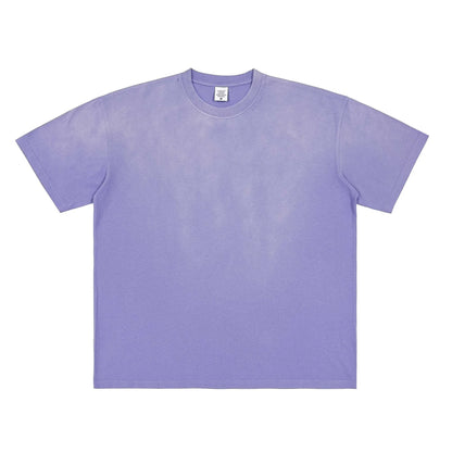 American Retro Neckline Worn Short Sleeve 250G Cotton Wash Water Old Round Neck T-shirt Men's Loose Joker T-shirt