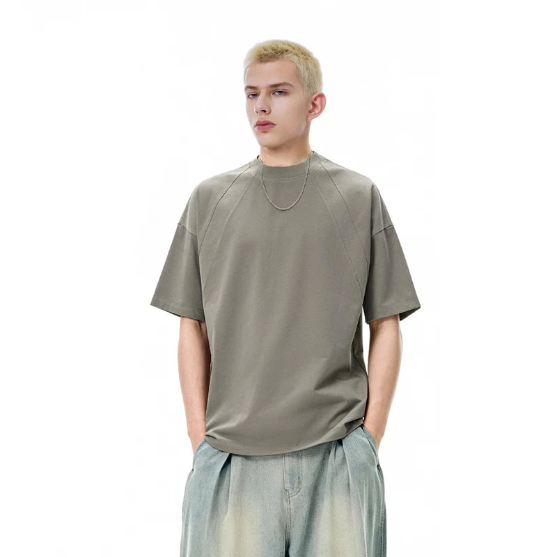 American Street Heavy High Quality Oversized T-Shirt Spring Summer New American Size Patchwork Short-Sleeved T-Shirt for Man