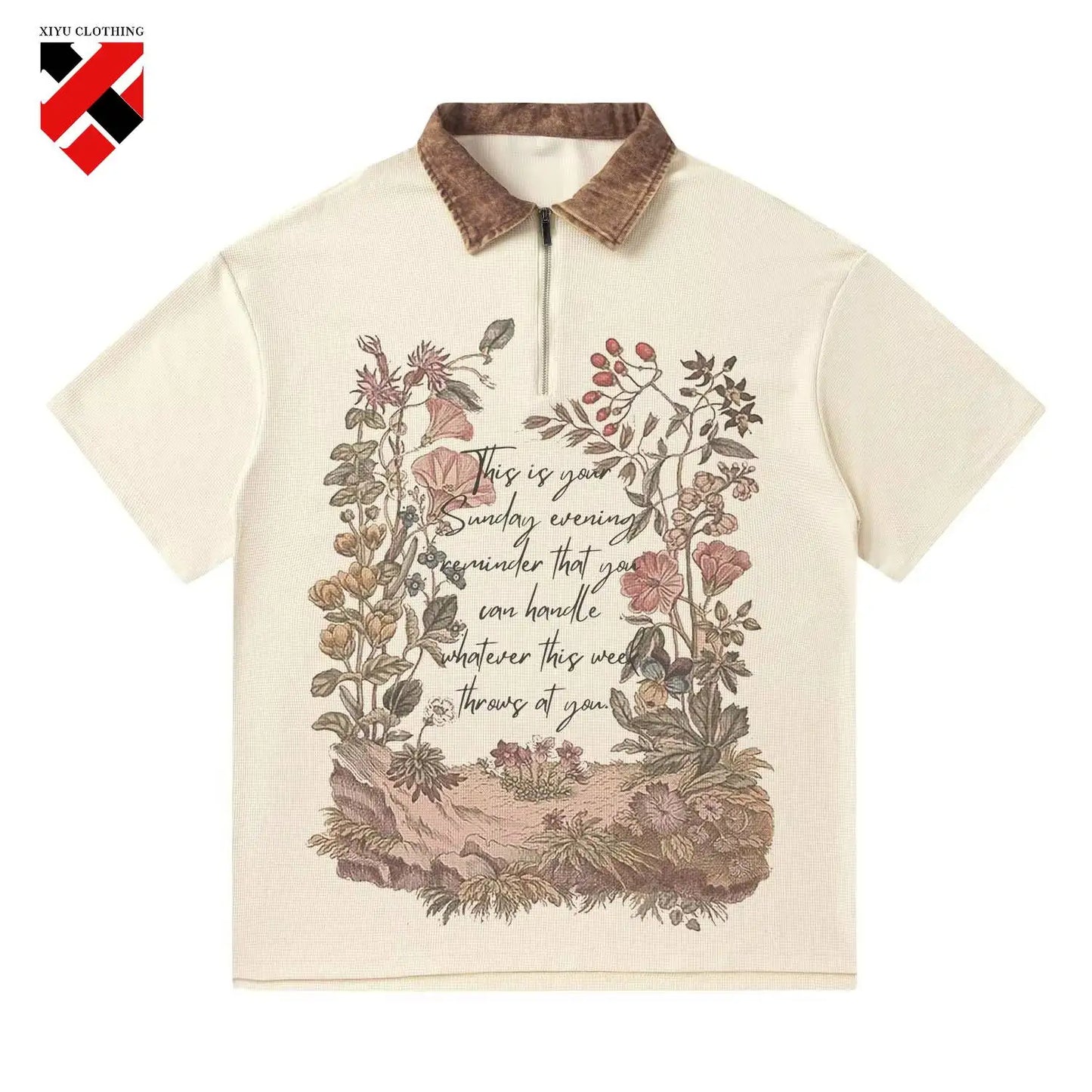 Custom Short-Sleeved American Street Fashion Style with Loose Floral Letter Print Lapel Breathable Casual Polo Shirt