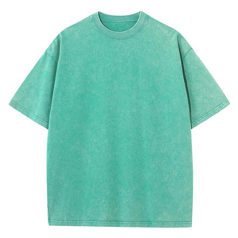 100% Cotton 230G Vintage Snowflake Point Solid Color T-Shirts for Men/Women Short Sleeve Washed Street Hip Hop Tshirts