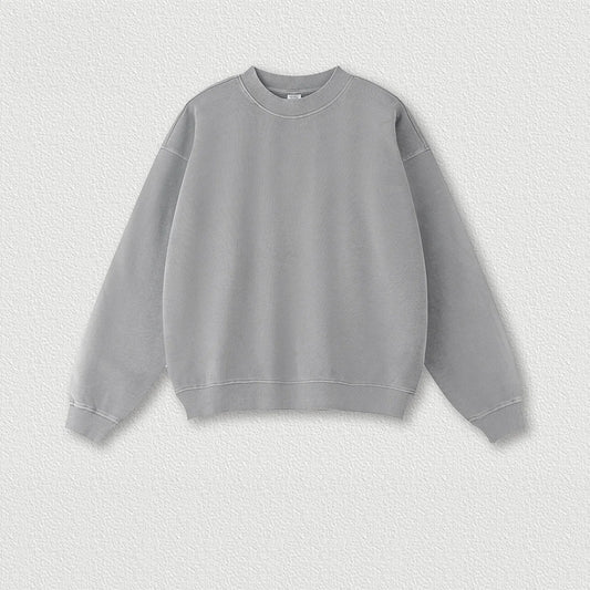380G 100% Cotton Heavyweight Autumn and Winter Crewneck Couples Shoulder Pullover Sweatshirt Solid Color Sweater Suit