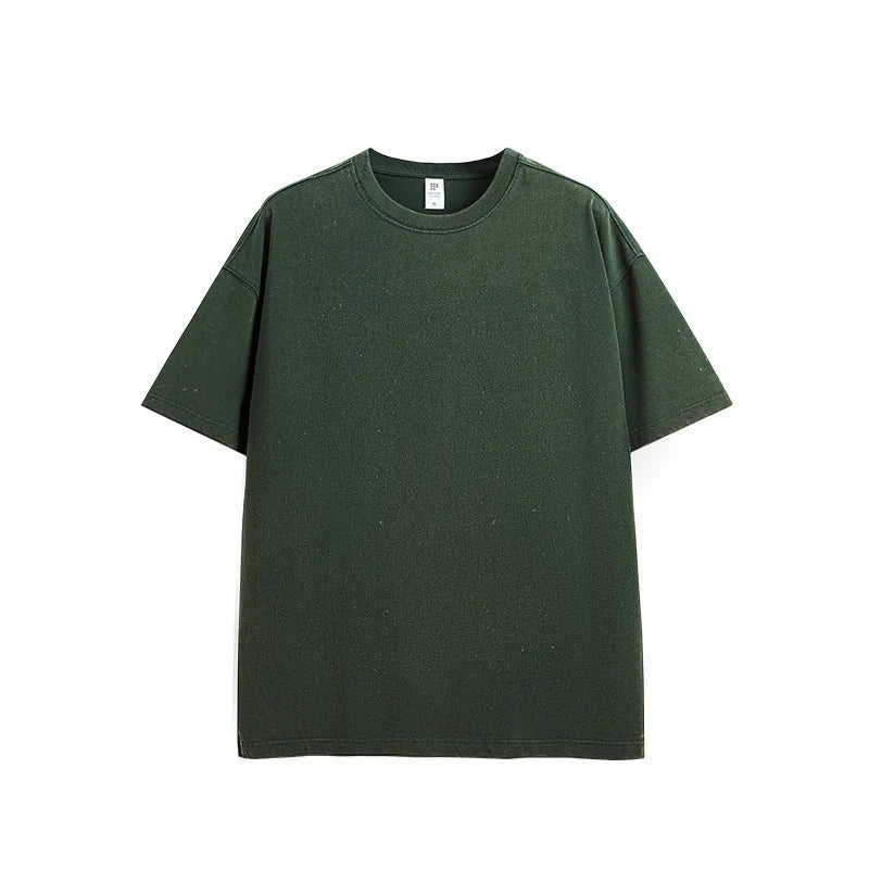100% Cotton 265 Grams Retro Spray-dyeed Snowflake T-shirt Trendy Brand New Products Loose Street Round Neck Short Sleeves
