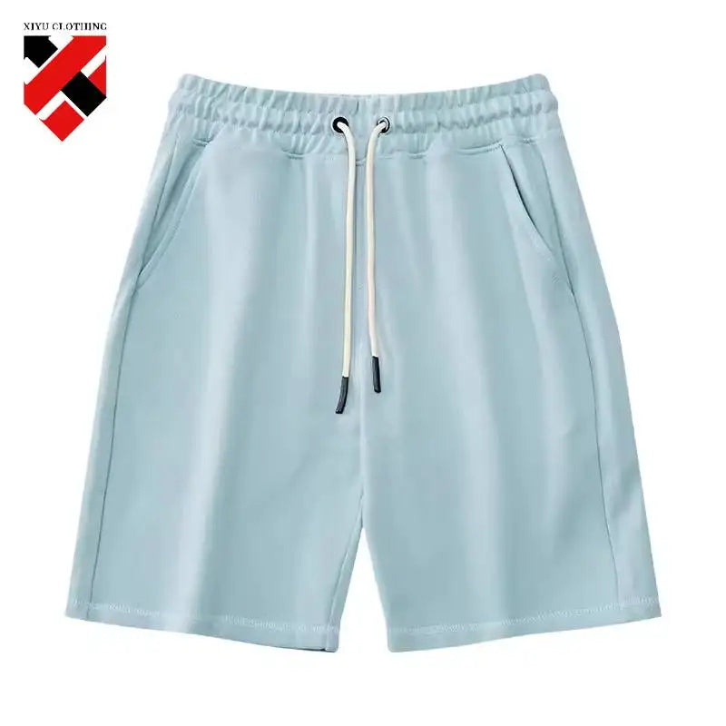 Wholesale Men's French Terry Solid Color Drawstring Breathable Custom Street Wear Side Pocket Mid Waist Print Shorts