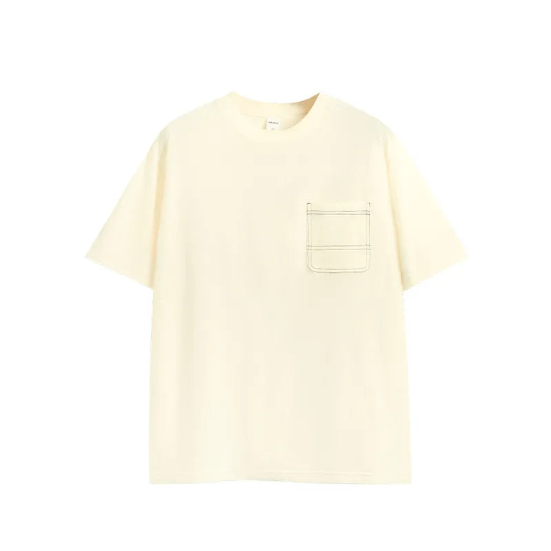 Spring and Summer 150 Grams New Hydrogen T-shirt with Bright Pocket Outdoor Loose Shoulder Solid Short Sleeve T-shirt for Men