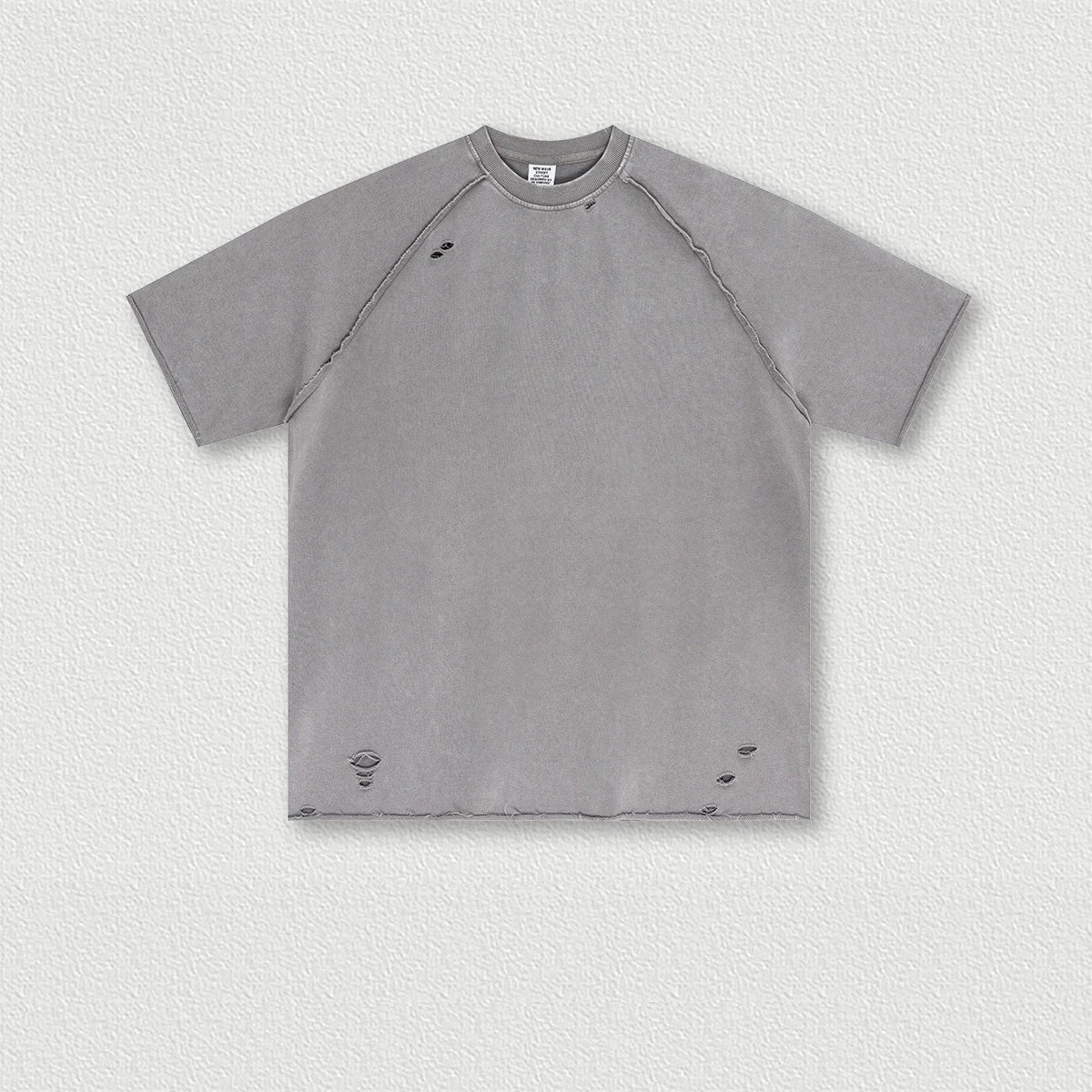 330 Grams 100% Cotton American Retro Heavyweight Washed Batik Terry T-shirt Wrecked Curled Large Size Short-sleeved Men