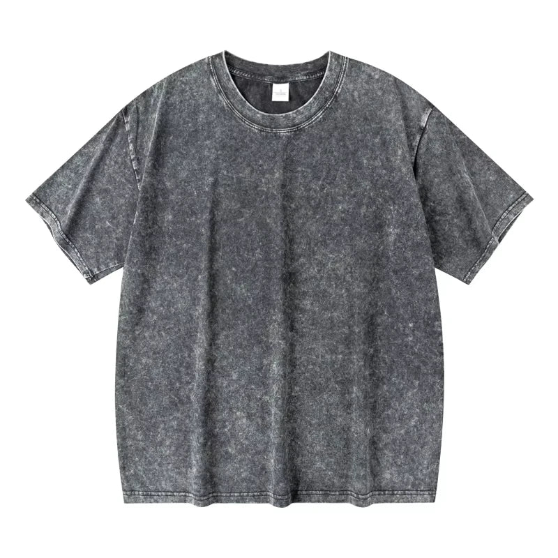 Washed Distressed 230g Heavyweight Cotton Short Sleeved T-shirt Versatile Men Summer Solid Color Loose T-shirt for Men