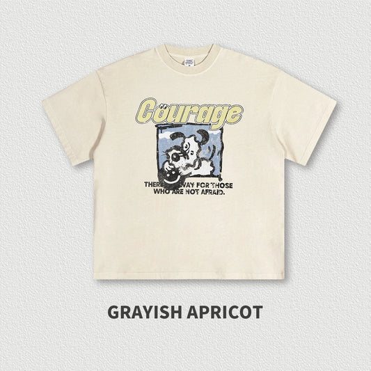 200G 100% Cotton Trendy Brand Retro Old Cartoon Puppy Print Youth Campus Neutral Style Short-sleeved T-shirt Men's Trendy