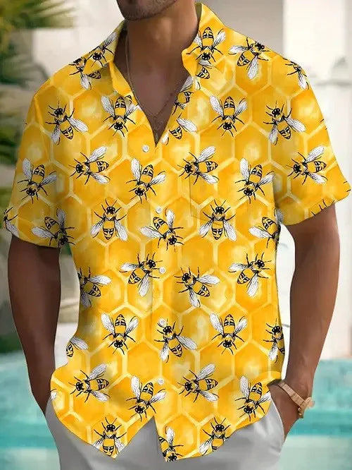 2026 Summer New Hawaiian Floral 3D Digital Printed Polyester Casual Loose Fit Youth Pop Turn-down Collar Men's Shirt