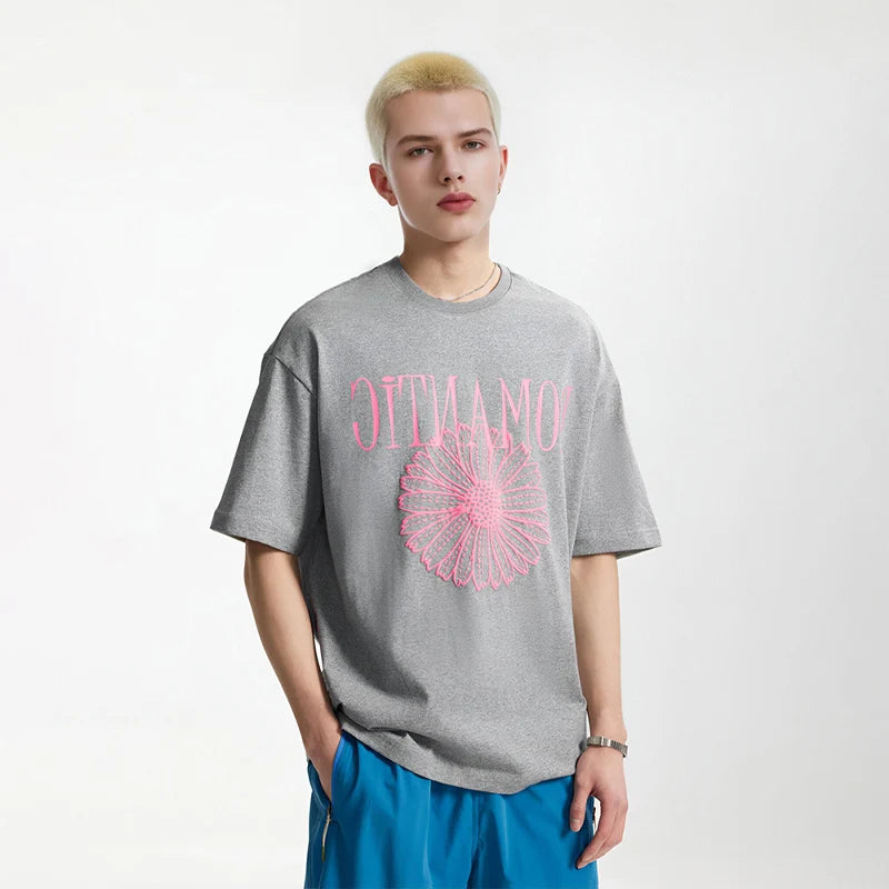 2026 Spring and Summer 100% Cotton 200G Foamed Printed T-shirt New American Street Trend Loose Print Base Short Sleeves