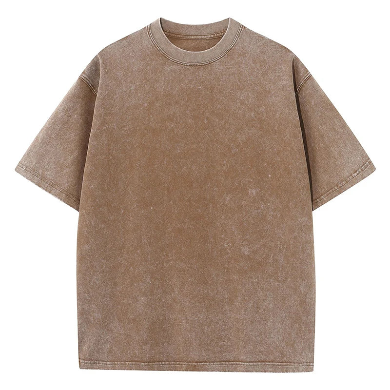 100% Cotton 230G Vintage Snowflake Point Solid Color T-Shirts for Men/Women Short Sleeve Washed Street Hip Hop Tshirts