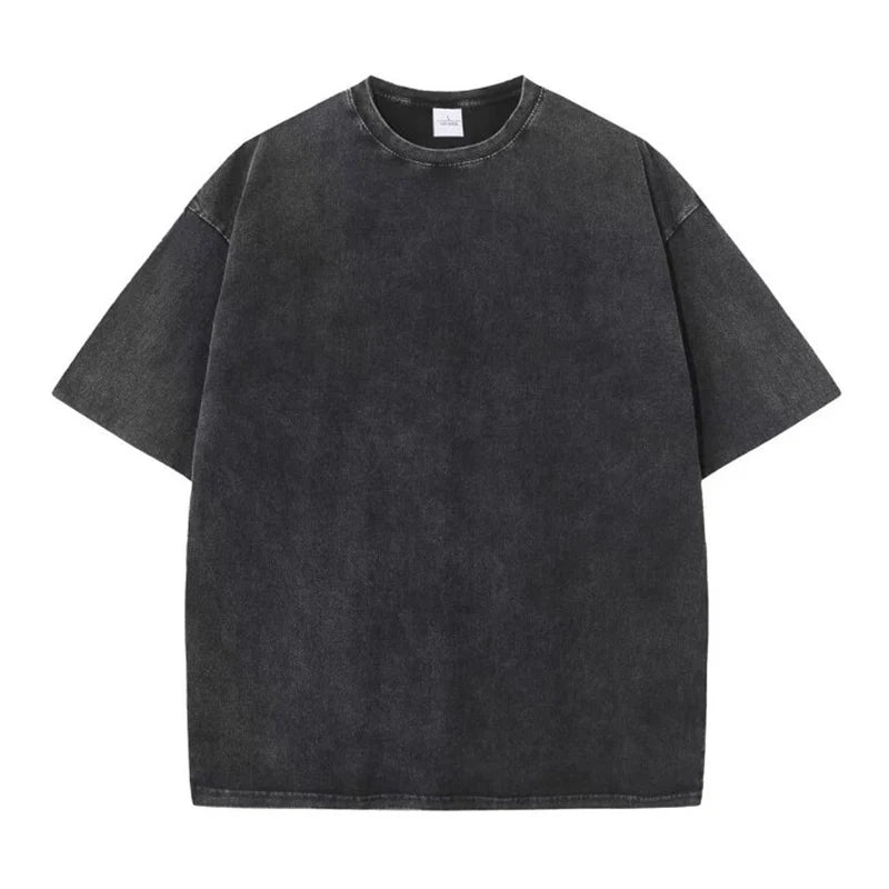 100% Cotton 230G Vintage Snowflake Point Solid Color T-Shirts for Men/Women Short Sleeve Washed Street Hip Hop Tshirts