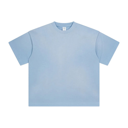 Men' Summer New Stitching Short Sleeve 260g Washed to Make Daily White Shirt Men's American Retro Pure Cotton Short Tshirt