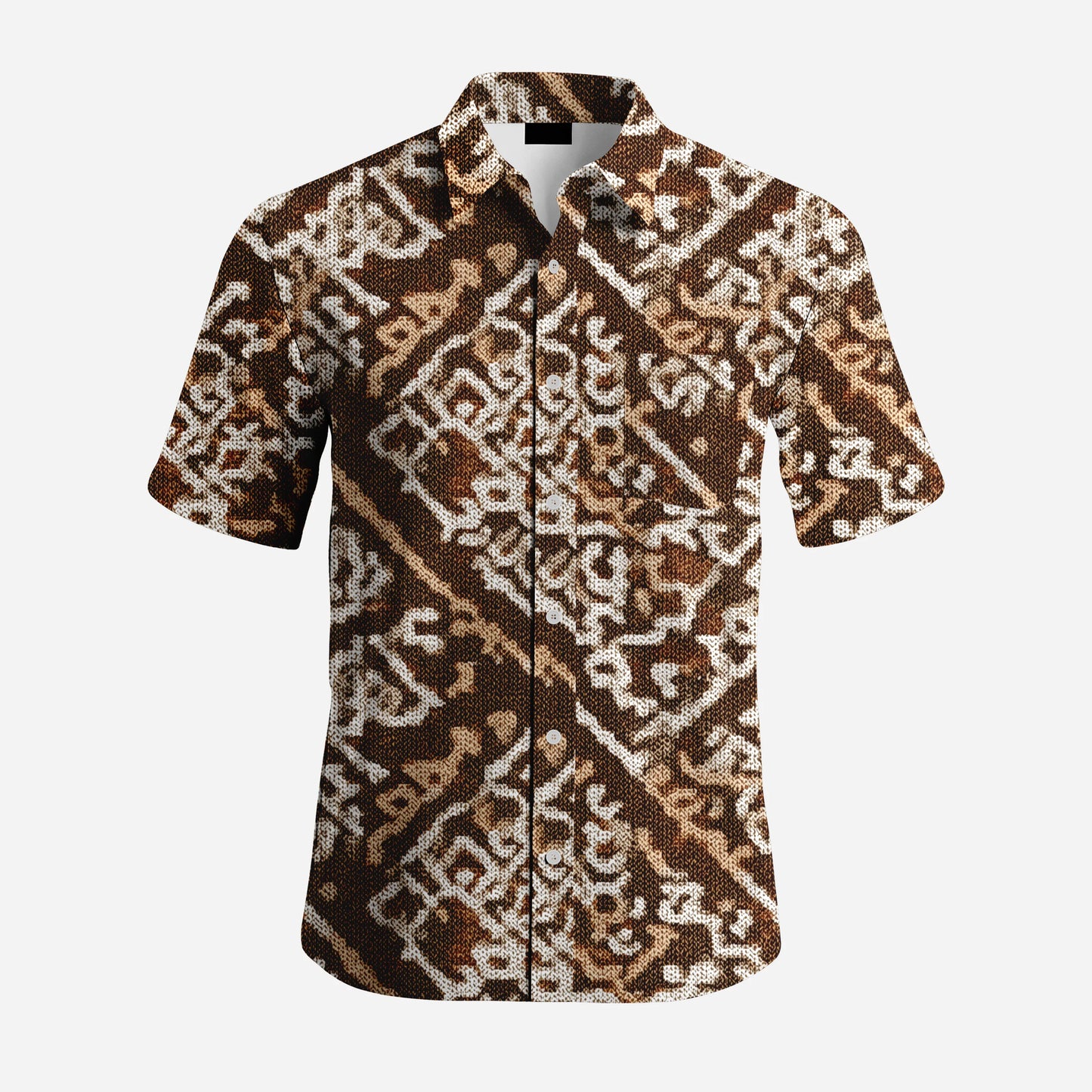Tribal Pattern Short Sleeve Shirt | Brown Geometric Print Men's Top