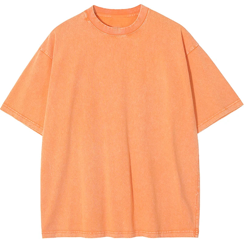 100% Cotton 230G Vintage Snowflake Point Solid Color T-Shirts for Men/Women Short Sleeve Washed Street Hip Hop Tshirts