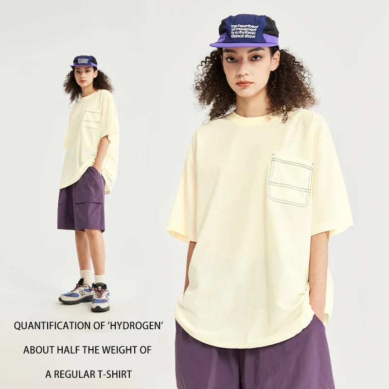 Spring and Summer 150 Grams New Hydrogen T-shirt with Bright Pocket Outdoor Loose Shoulder Solid Short Sleeve T-shirt for Men