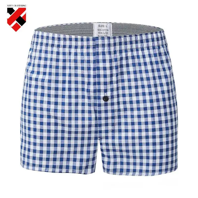 Men's Plaid Print Boxer Shorts 100% Polyester Soft Stretchy Blended Woven Elastic Plus Size Drawstring Men's Shorts