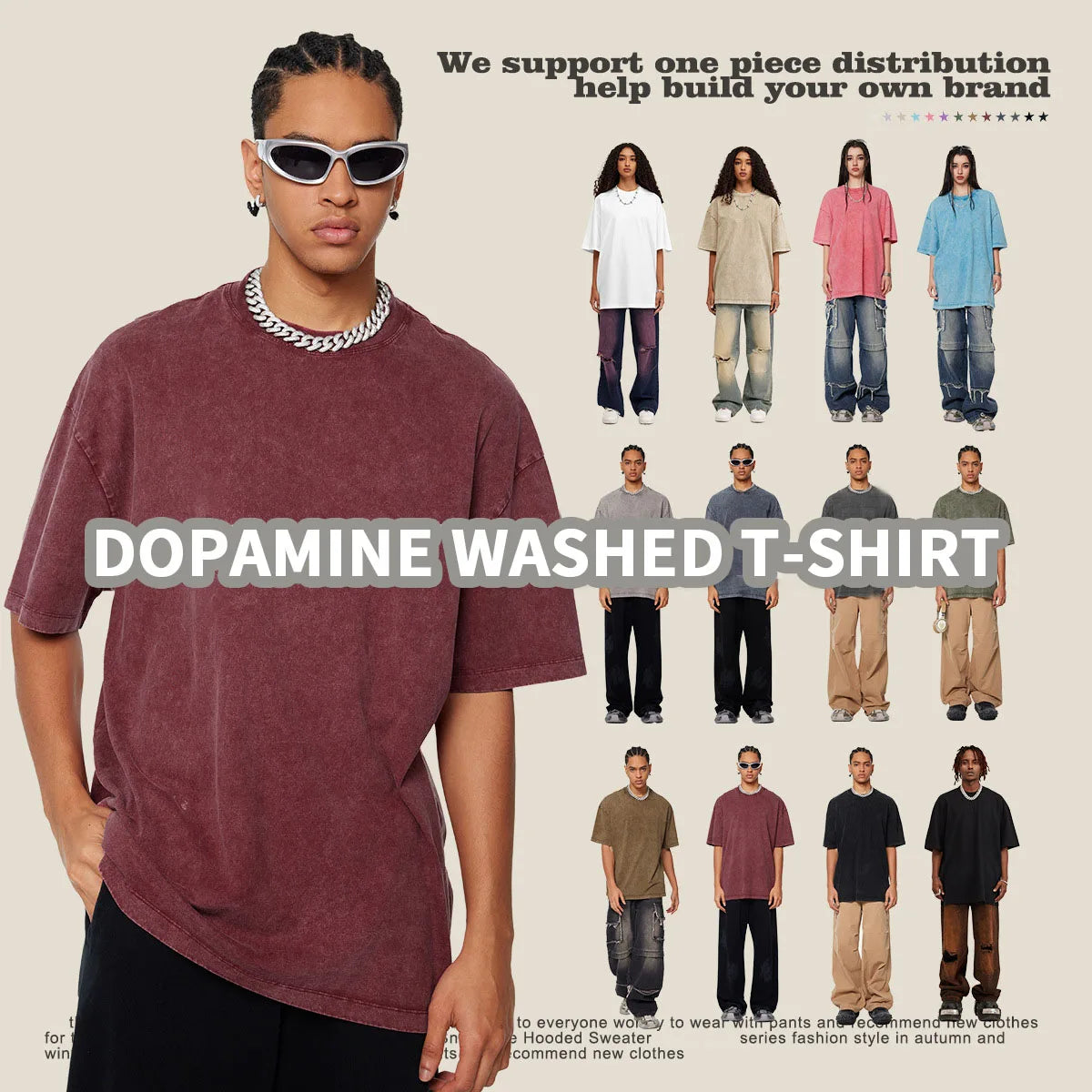 260G Custom Logo Heavyweight 100% Cotton Washing T-shirt Retro Trendy Brand Teenager Loose Blanks T-shirt for Men And Women