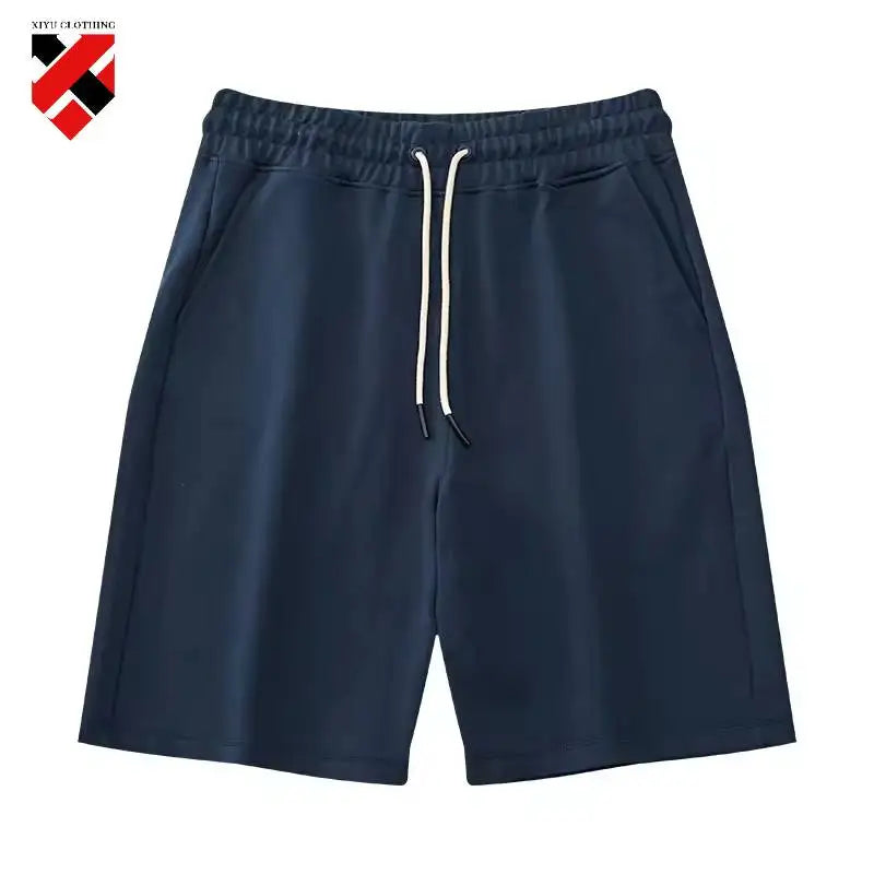 Wholesale Men's French Terry Solid Color Drawstring Breathable Custom Street Wear Side Pocket Mid Waist Print Shorts