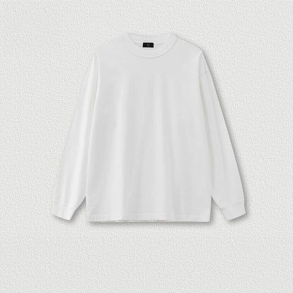 250G 100% Cotton Heavy Weight High Street Reverse Stitching Oversize Retro Men's Round Neck Washed Long Sleeve T-shirt