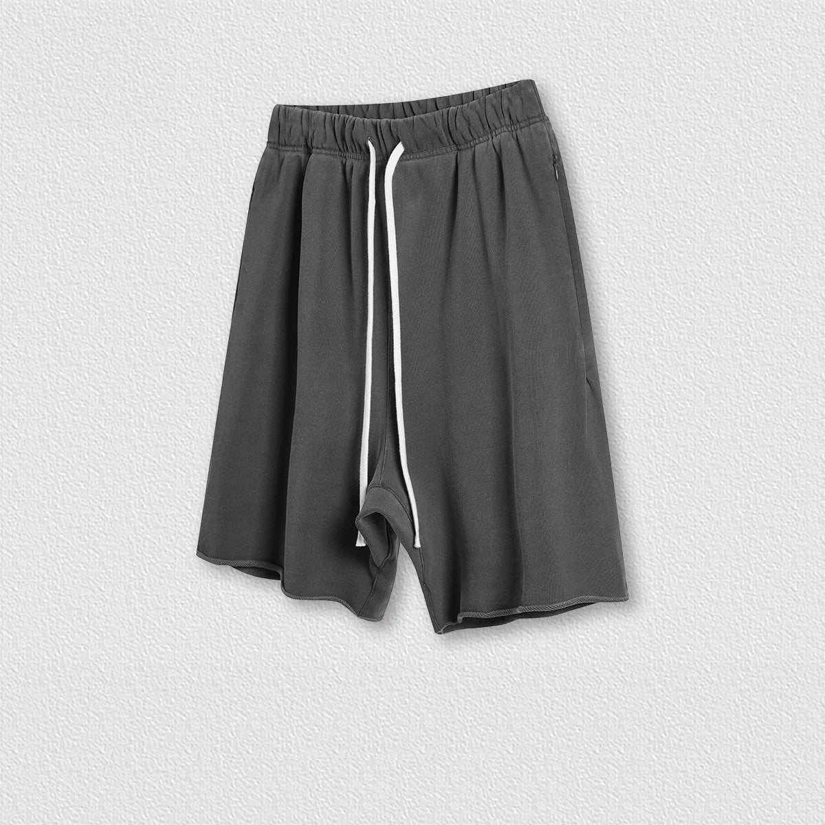 410G 100% Cotton Custom Logo Fashion Brand Retro High Street Loose Edge Shorts Summer Casual  Men's Sports Washed Shorts