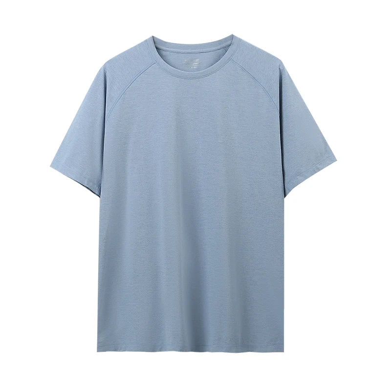 Breathable Quick Dry Anti-UV O-Neck Knitted Front Logo Pullover T-Shirt Short Sleeve High Solid Color Simple Casual Sports Style