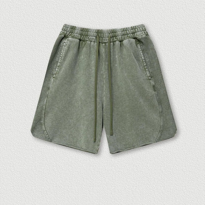 330G 100% Cotton Custom logo High Street Batik Washed Old Men's Shorts Loose Mid-Pants Men Fashion Brand Casual Shorts