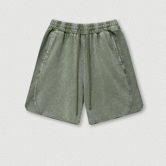 330G 100% Cotton Custom logo High Street Batik Washed Old Men's Shorts Loose Mid-Pants Men Fashion Brand Casual Shorts