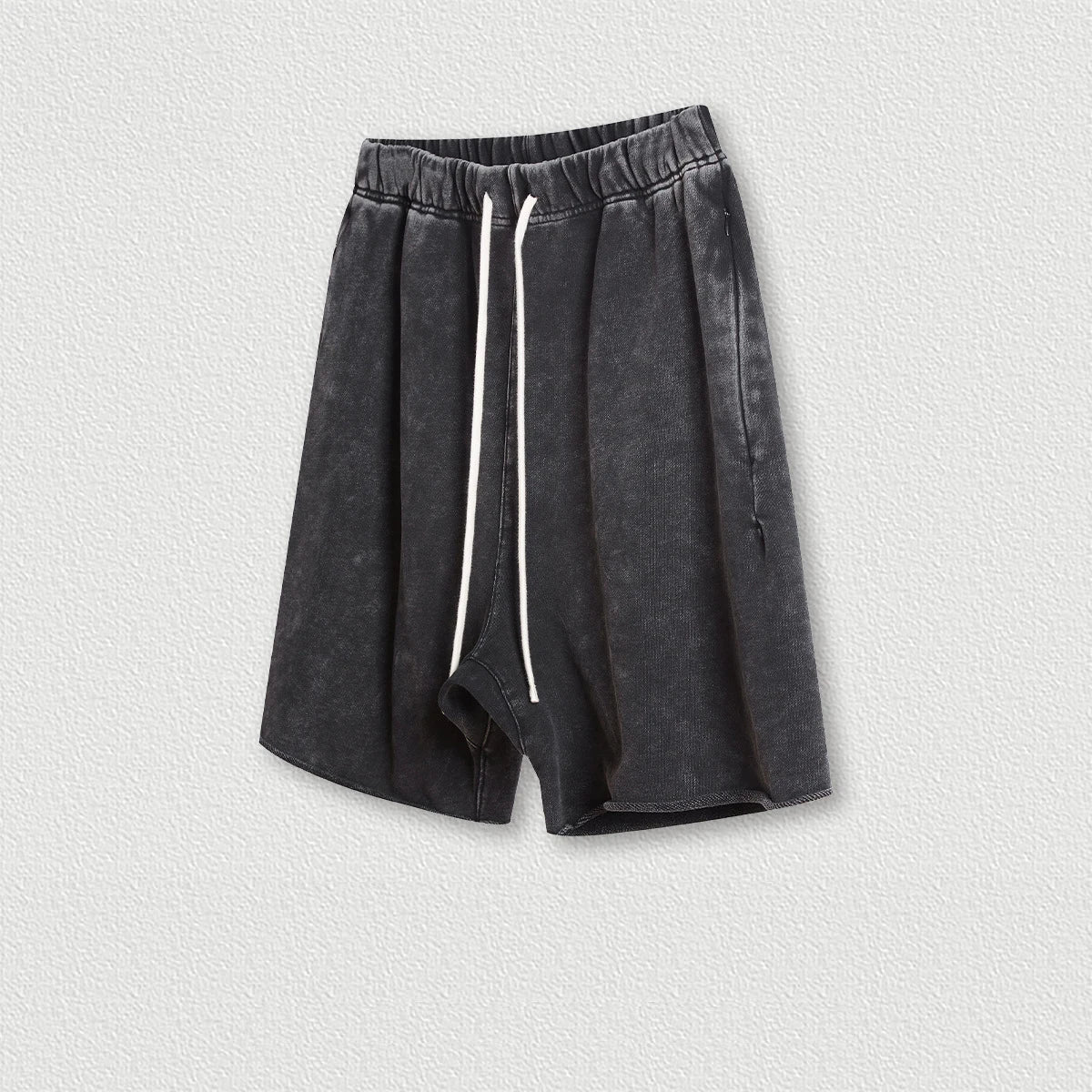 410G 100% Cotton Custom Logo Fashion Brand Retro High Street Loose Edge Shorts Summer Casual  Men's Sports Washed Shorts