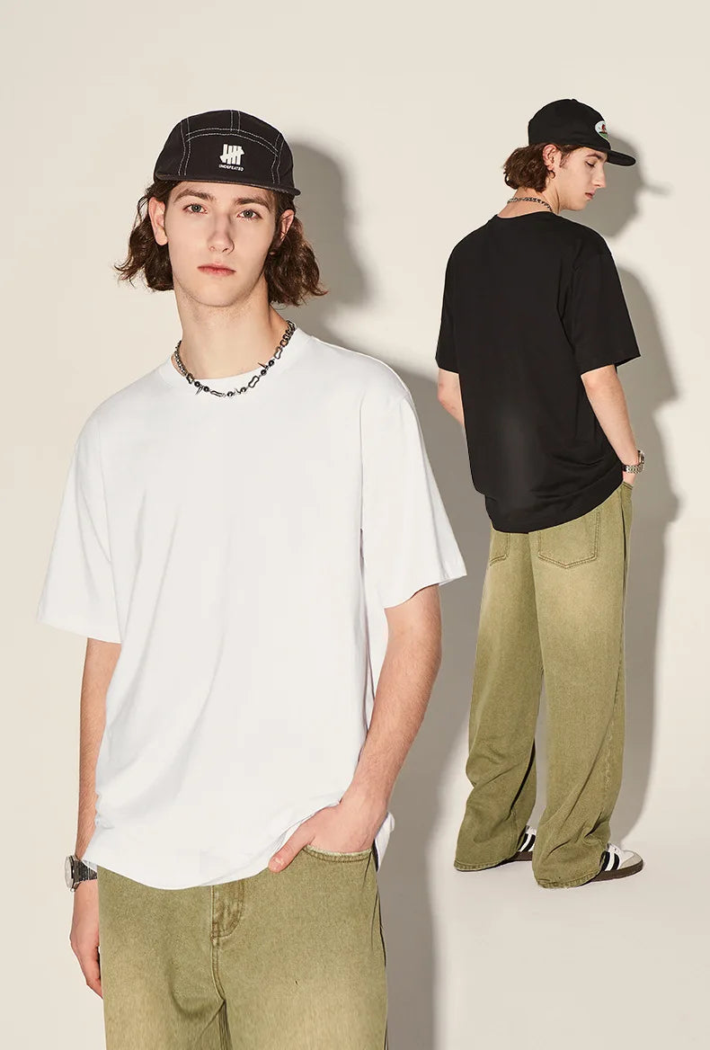 2026 Summer New Product American West Coast Brand Black and White Solid Color T-shirts 220g Combed Cotton Short Sleeves tshirt