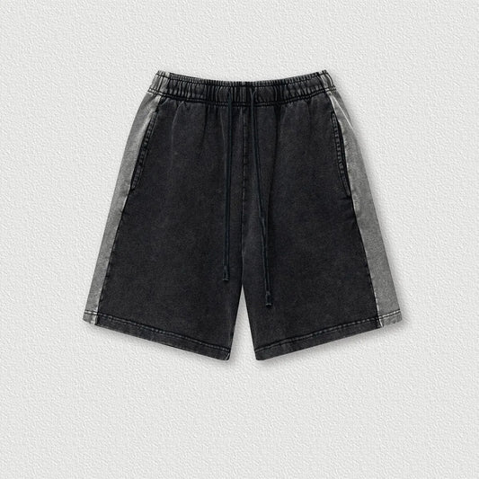 370 Grams 100% Cotton Custom logo Vintage Splicing Ribbon Loose Color Contrast Shorts Drawstring Casual Men's Five-point Shorts