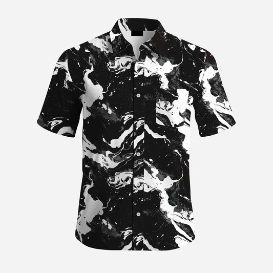 Artistic Splatter Print Short Sleeve Stand Collar Men's Striped Shirt Loose Hawaiian Style Casual Breathable Quick Dry Beach Top