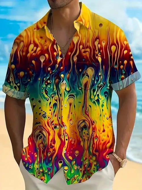 2026 Summer New Hawaiian Floral 3D Digital Printed Polyester Casual Loose Fit Youth Pop Turn-down Collar Men's Shirt