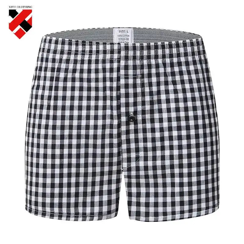 Men's Plaid Print Boxer Shorts 100% Polyester Soft Stretchy Blended Woven Elastic Plus Size Drawstring Men's Shorts