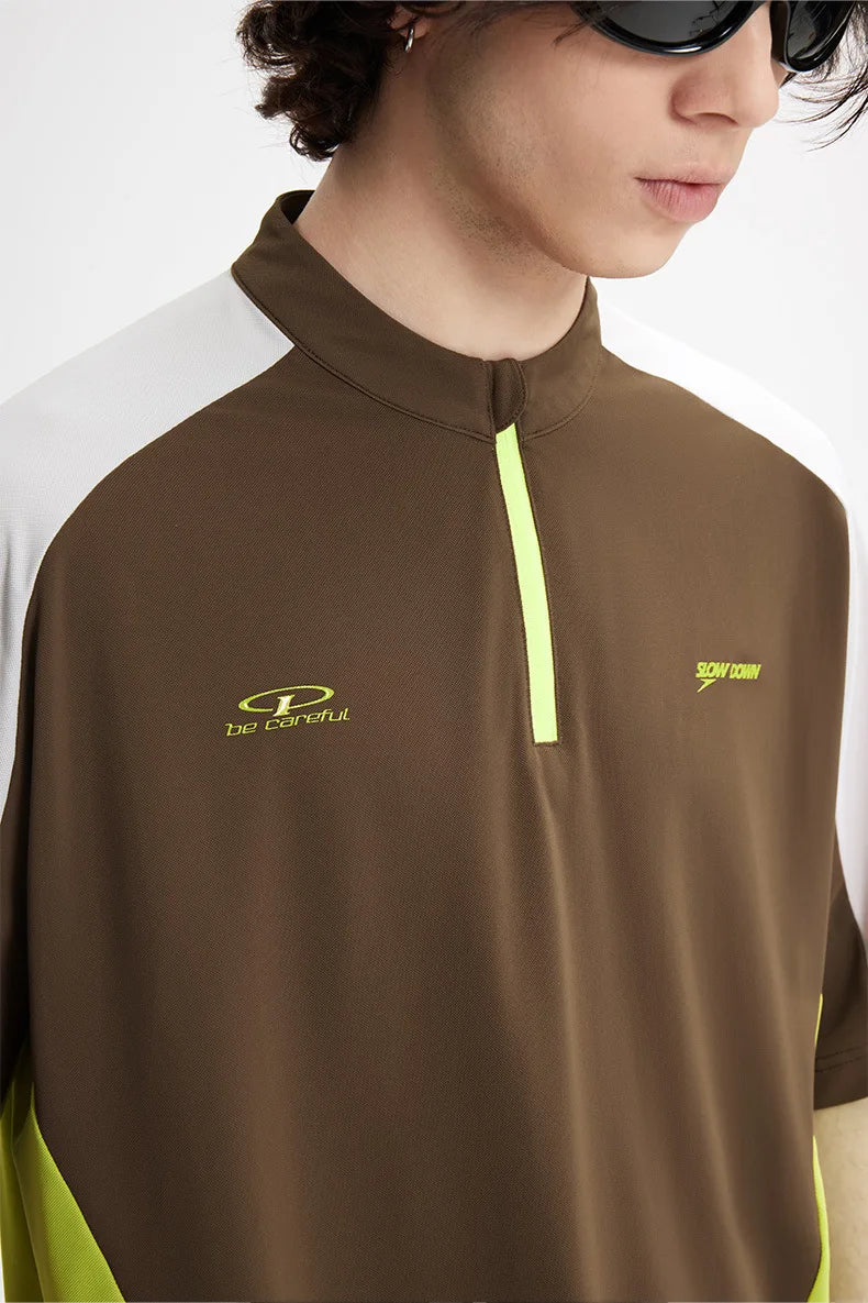 165G Cycling Zipper T-shirt Spring and Summer New Product Cool Pearl Outdoor Sports Contrasting Color Tailoring Short Sleeves