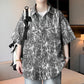 Men's Summer Short Sleeve Casual Shirt Crocheted Letter Pattern Thin Top Polyester Lapel Turn-down Collar