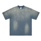 270G 100% Cotton Washed Old Retro Short Sleeve American Spray Monkey Wash Worn Small High Collar Round Collar Men's T-shirt